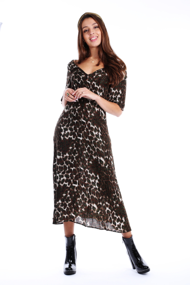 Grossiste TINA - Robe longue, imprimé léopard, col V