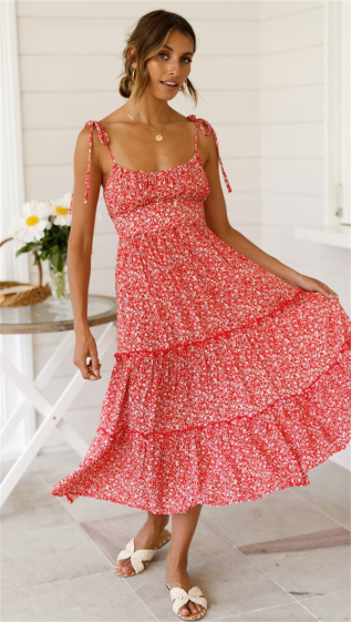 Wholesaler PRETTY SUMMER - Printed long dress, sexy style, sleeveless