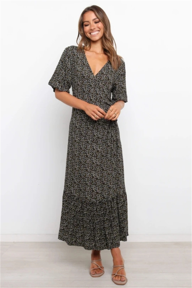 Wholesaler PRETTY SUMMER - Long khaki and ecru dress