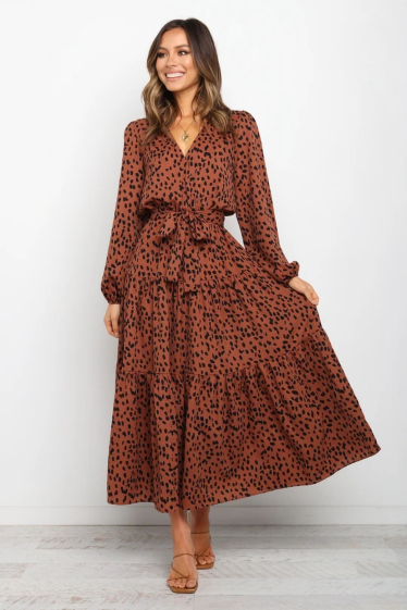 Wholesaler TINA - Long dress Brown bohemian chic style