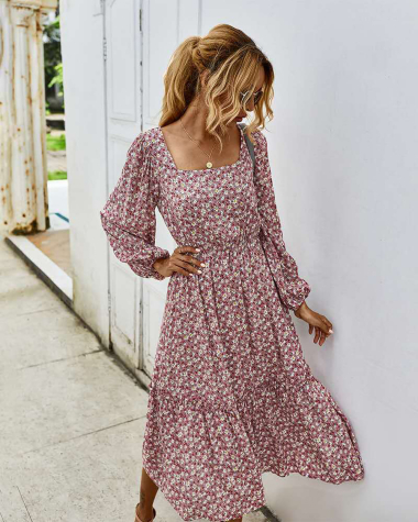 Wholesaler TINA - Long pink dress in bohemian chic style
