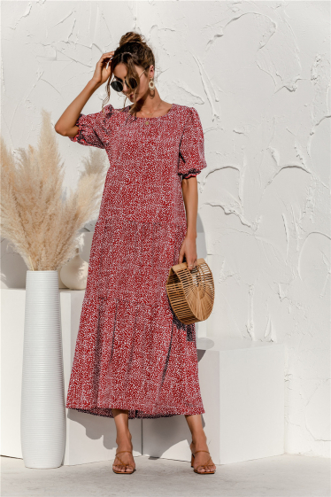 Wholesaler TINA - Long dress Red and white bohemian chic style