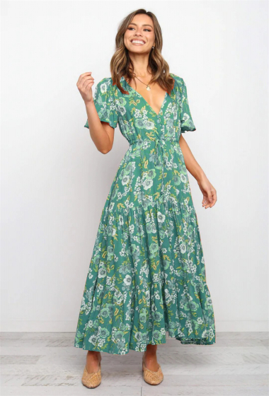 Wholesaler TINA - Long dress Green and white