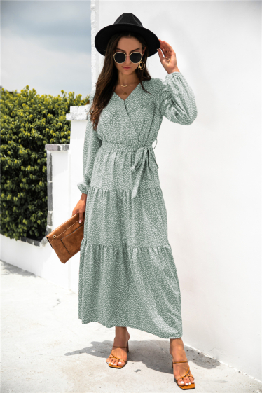 Wholesaler TINA - Long dressWater green and white bohemian chic style