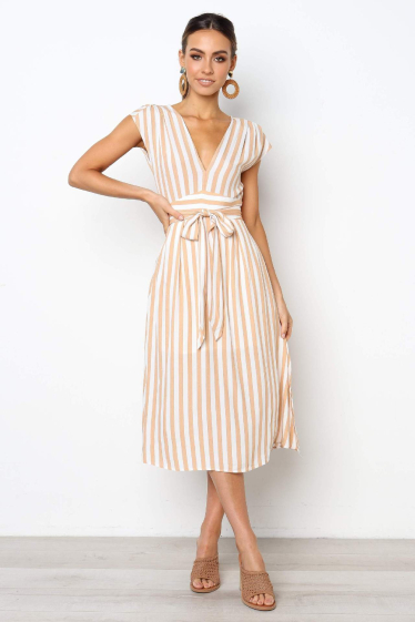 Wholesaler TINA - Mid-length dress Ecru and beige