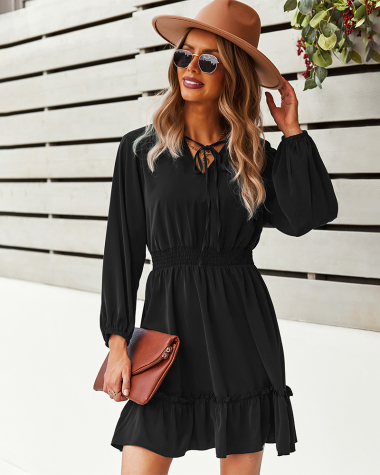 Wholesaler TINA - Mid-length dress Black bohemian chic style