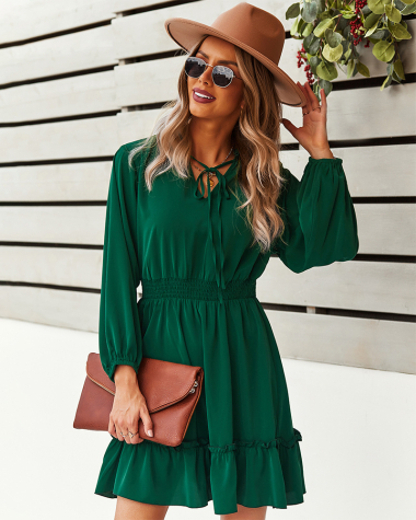 Wholesaler TINA - Green mid-length dress bohemian chic style