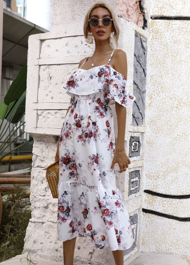 Wholesaler TINA - White and burgundy midi dress