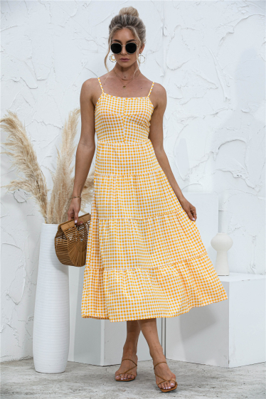 Wholesaler TINA - Ecru and mustard bohemian chic midi dress
