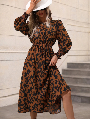 Wholesaler TINA - Brown and black bohemian chic midi dress