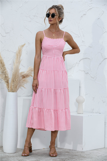 Wholesaler TINA - Pink and ecru bohemian chic midi dress