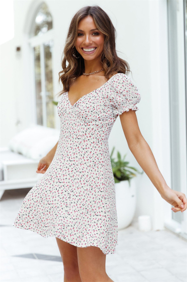 Grossiste PRETTY SUMMER - Robe patineuse Blanc et rose