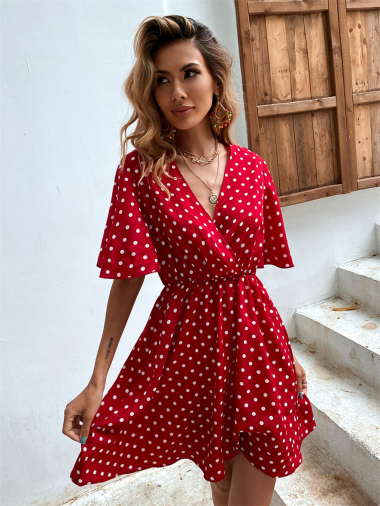 Grossiste PRETTY SUMMER - Robe patineuse Rouge et blanc