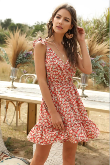 Grossiste PRETTY SUMMER - Robe patineuse Rouge
