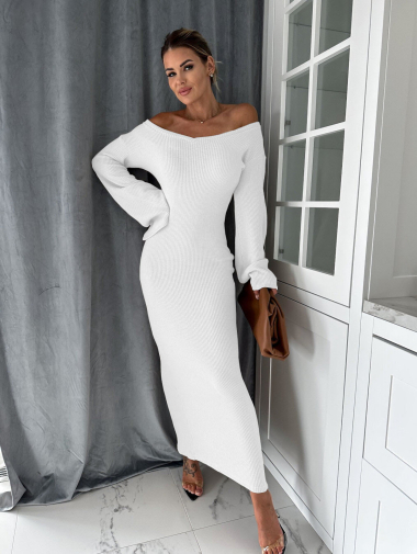 Wholesaler TINA - White Sweater Dress Bohemian Chic Style