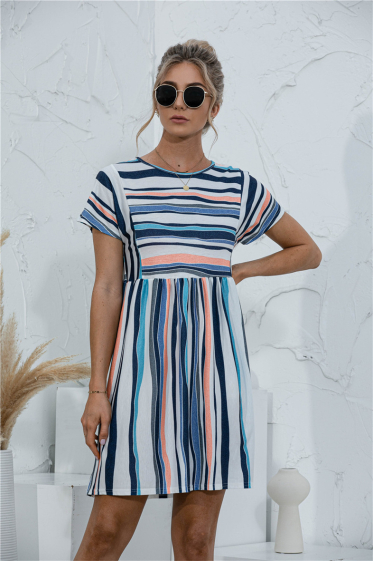Wholesaler PRETTY SUMMER - Ecru and navy striped dress