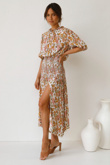 Wholesaler TINA - BEIGE bohemian chic style dresses