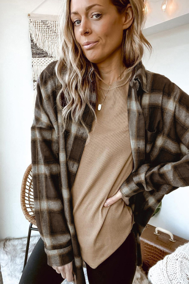 Wholesaler TINA - Heather brown and ecru bohemian chic style overshirt