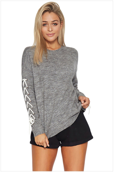 Grossiste TINA - Sweater Gris style bohème chic