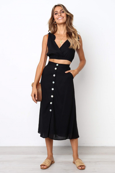 Wholesaler TINA - Black top and mid-length skirt