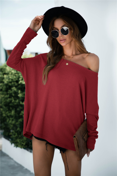 Grossiste TINA - Top oversize Rouge style bohème chic