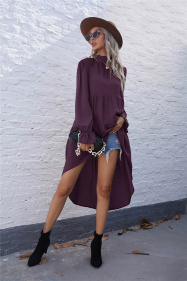 Wholesaler TINA - Purple asymmetrical tunic bohemian chic style