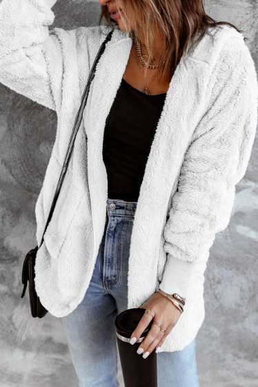 Grossiste TINA - Veste à capuche Blanc style bohème chic
