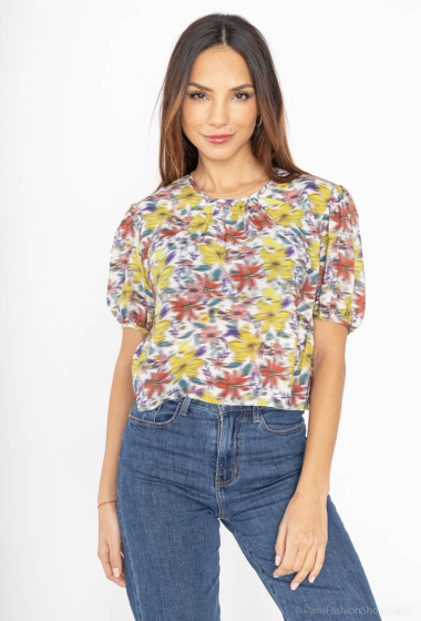 Wholesaler COLOR BLOCK - Floral balloon sleeve shirt