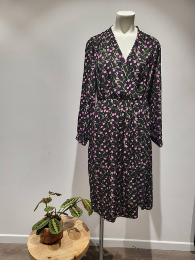 Wholesaler COLOR BLOCK - Women's wrap print dress