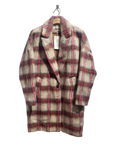 Wholesaler COLOR BLOCK - women's checked wool coat with quilted interior