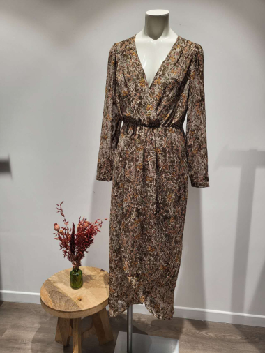 Grossiste COLOR BLOCK - Robe long jacquard imprimé fleuri femme