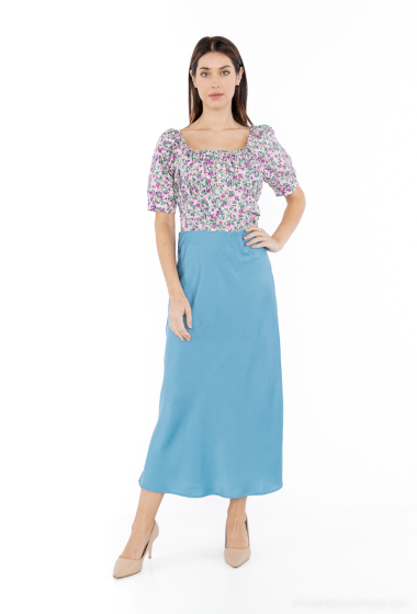 Wholesaler COLOR BLOCK - Crop top with floral balloon sleeves