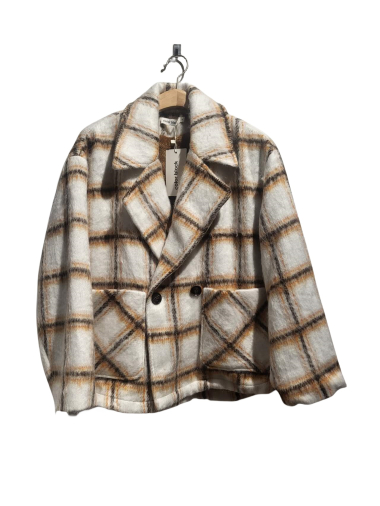 Wholesaler COLOR BLOCK - women's checked wool coat with quilted interior