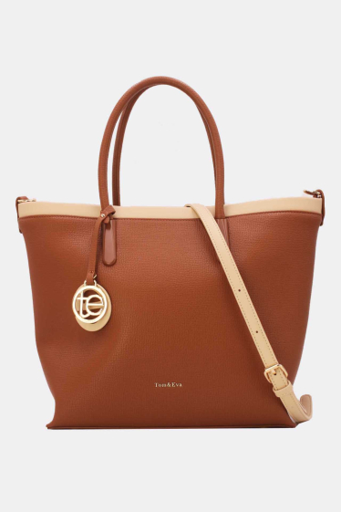 Wholesaler Tom & Eva - Two-tone Grained Leather Effect Tote Bag