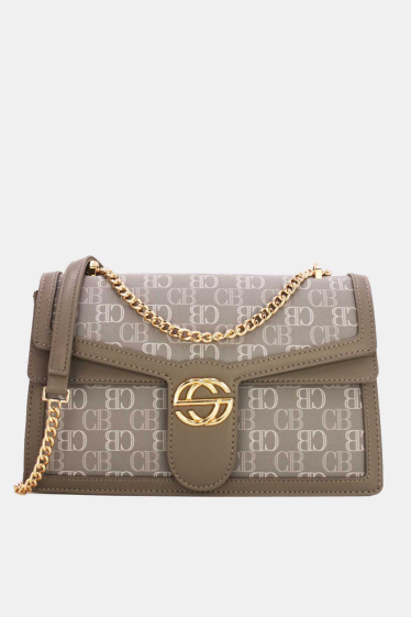 Wholesaler Tom & Eva - Monogram Double Carry Bag With Chain Shoulder Strap-22B-5572-Grey#