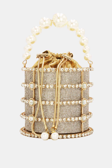 Wholesaler Tom & Eva - Cage Effect Evening Bag Embellished With Rhinestones And Pearls 22P-5599