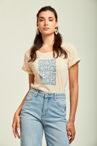 Grossiste Toxik3 - T-shirt en lin - Flower