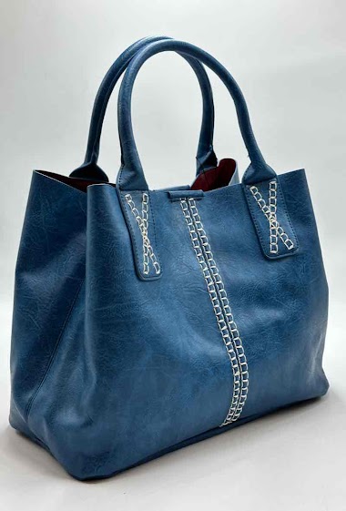 Grossiste Trendy Bag - Grand sac cabas unis avec couture en X vendu avec pochette