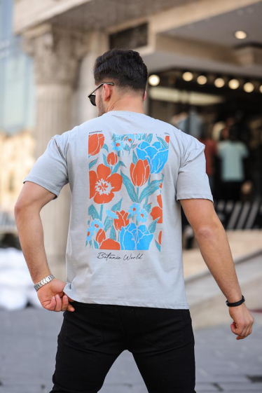 Großhändler TRICKO - Kurzärmliges Herren-T-Shirt mit Rundhalsausschnitt und Blumendruck auf beiden Seiten