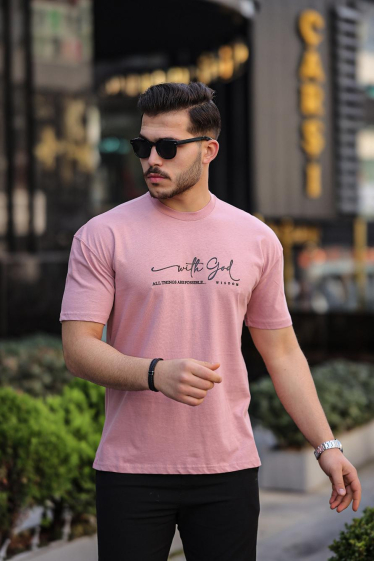 Grossiste TRICKO - T-shirt homme manche court col rond imprimé  With God en 3D