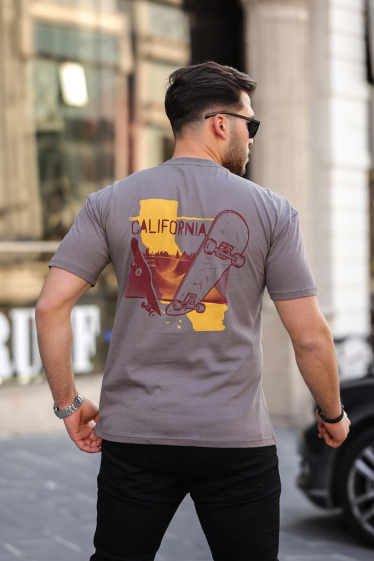 Grossiste TRICKO - T-shirt homme manche courte col rond imprimé CALIFORNIA sur les deux Faces