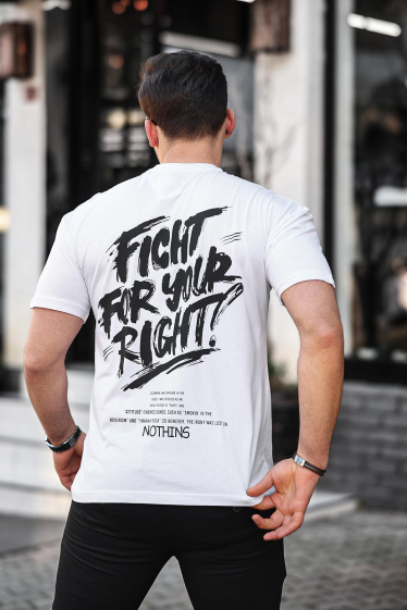 Grossiste TRICKO - T-shirt homme MC à col rond imprimé Fight for your rights sur les deux faces
