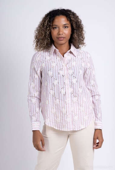 Mayorista Unigirl - Camisa de rayas con bordado