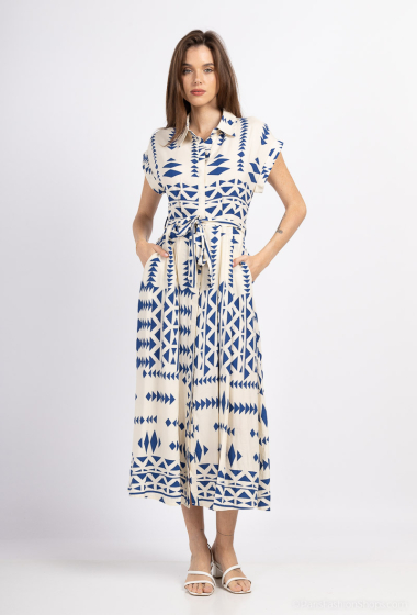 Wholesaler Unigirl - The printed dress cinches the waist