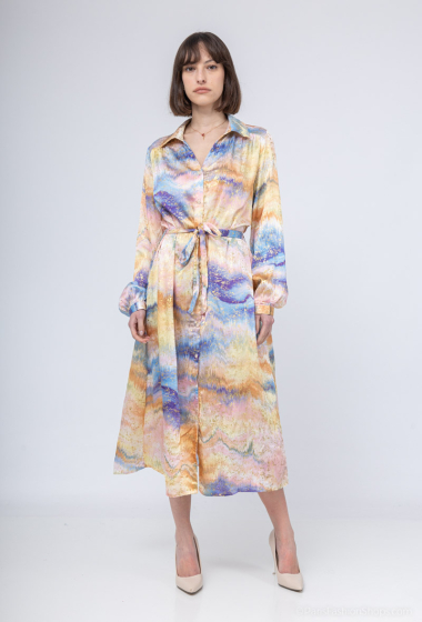 Wholesaler Unigirl - Wave and gold print mid-length dress