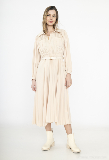 Wholesaler Unigirl - Belted mid-length pleated dress