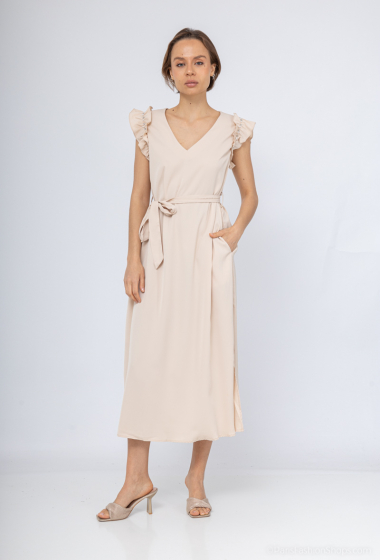 Wholesaler Unigirl - Sleeveless pearl shawl dress with belt