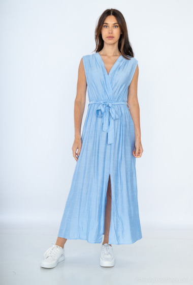 Wholesaler Unigirl - Sleeveless belted dress with slit at the bottom