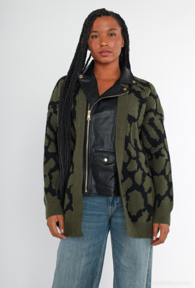 Wholesaler Unigirl - Leopard bi-material knit jacket