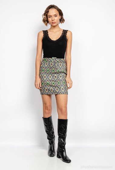 Wholesaler Unika Paris - Ethnic print suede skirt